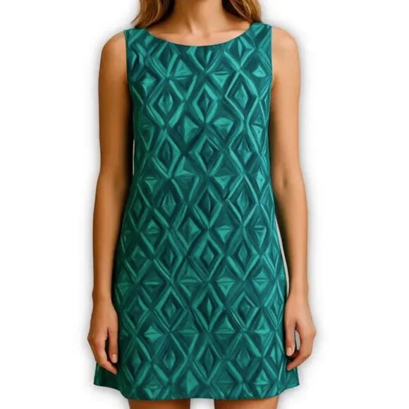 Rainbow Jo Dress Small Green Geo Print Sleeveless Shift Knee Length Scoop Neck - Picture 7 of 7